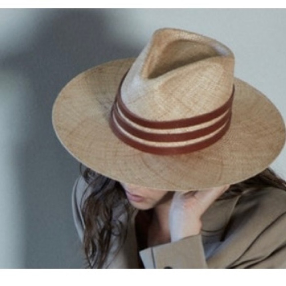 Janessa Leone Straw Fedora with Brown Band